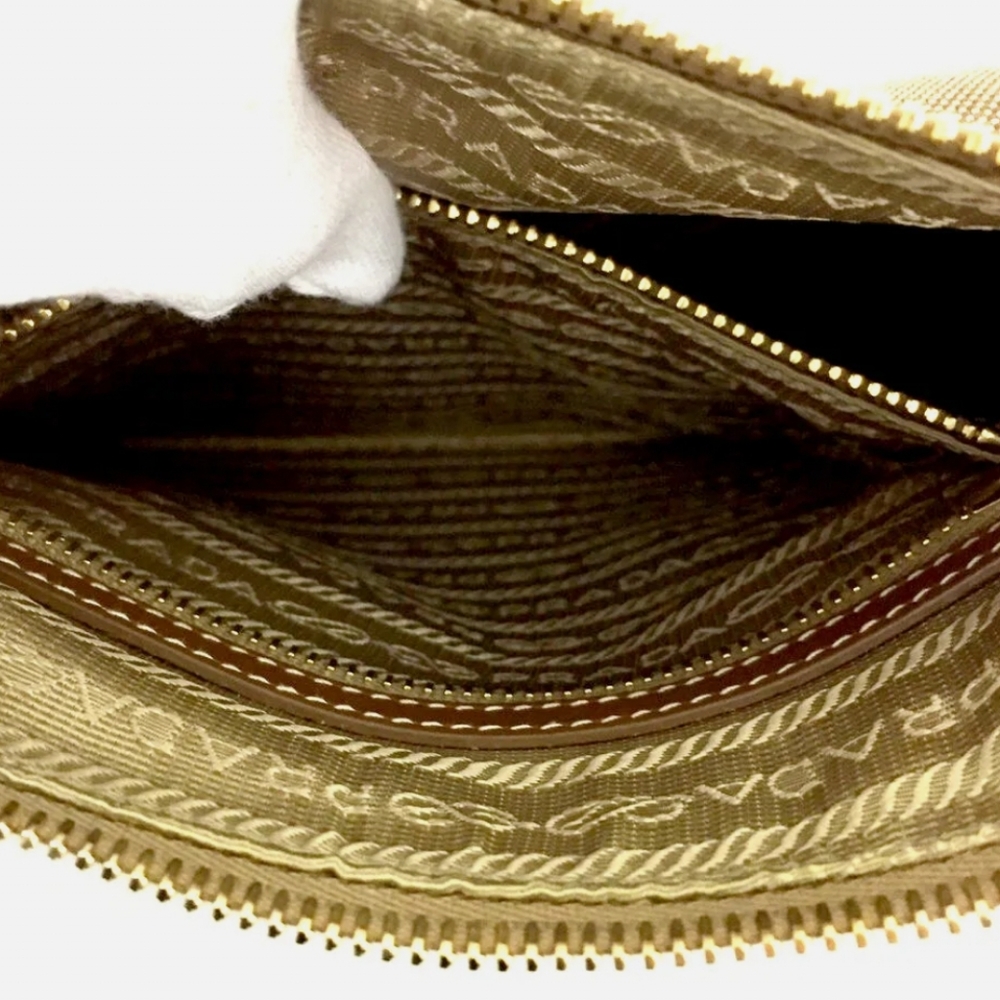 PRADA JACQUARD LOGO CANVAS BEIGE LEATHER SHOULDER BAG/R3364 - Picture 12 of 15